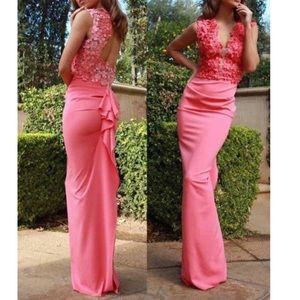 NICOLE BAKTI FLORAL TOP WITH RUFFLED BACK GOWN